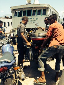 My bike being lifted onto the Lembata ferry
